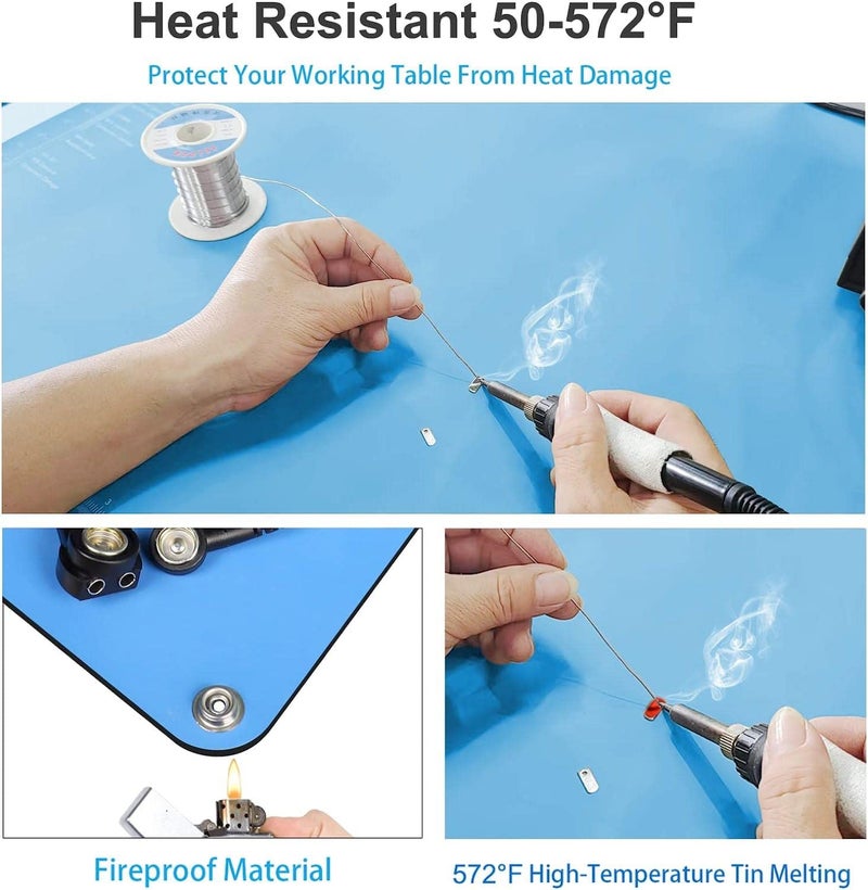 KooMall 36 x 24 Inch ESD Rubber Mat Kits, Anti Static Table Floor Pad for Electronic Device Repair Solder Assembly PC Building, W/H Grounding Kit- Antistatic Wrist Straps Bracelets Cord Plugs, Blue - Image 3